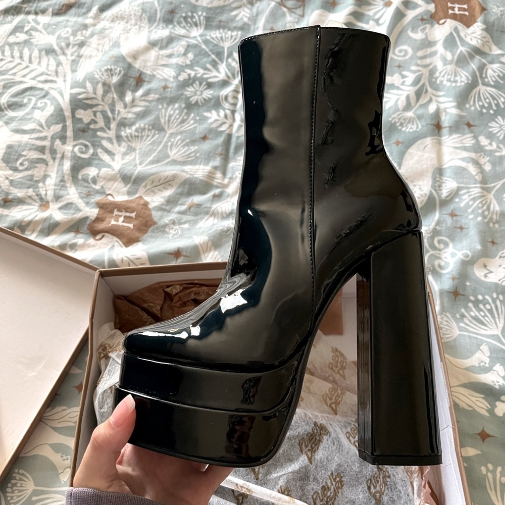 Patent Leather Platform Booties